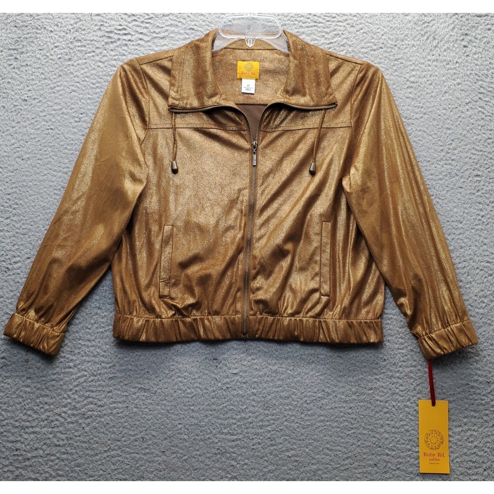 Ruby Rd. Jacket Womens Women Petite 6 Multi Elastic Cuff & Hem Drawstring Zip Up